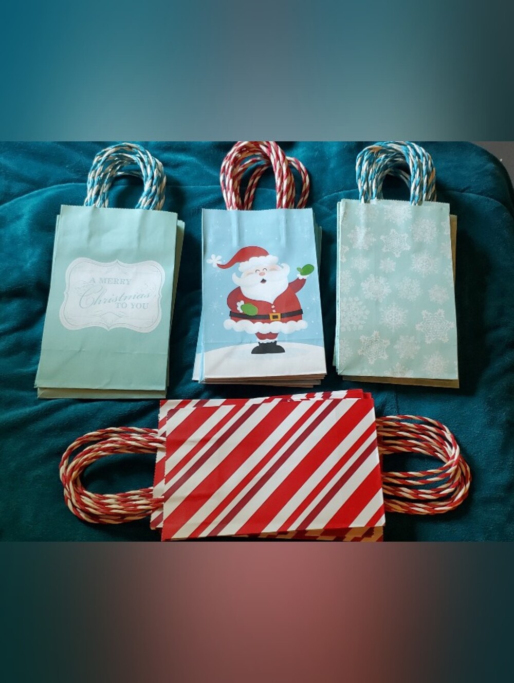 Holiday Gift Bags Assorted Christmas Designs - Blue, Red, Mint